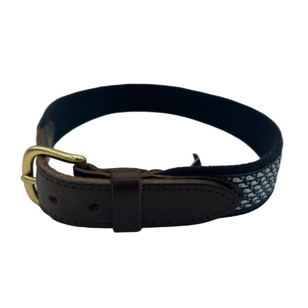 Vineyard Vines Belt Boys Size 24 Navy Whale Canvas Leather Brass Buckle USA